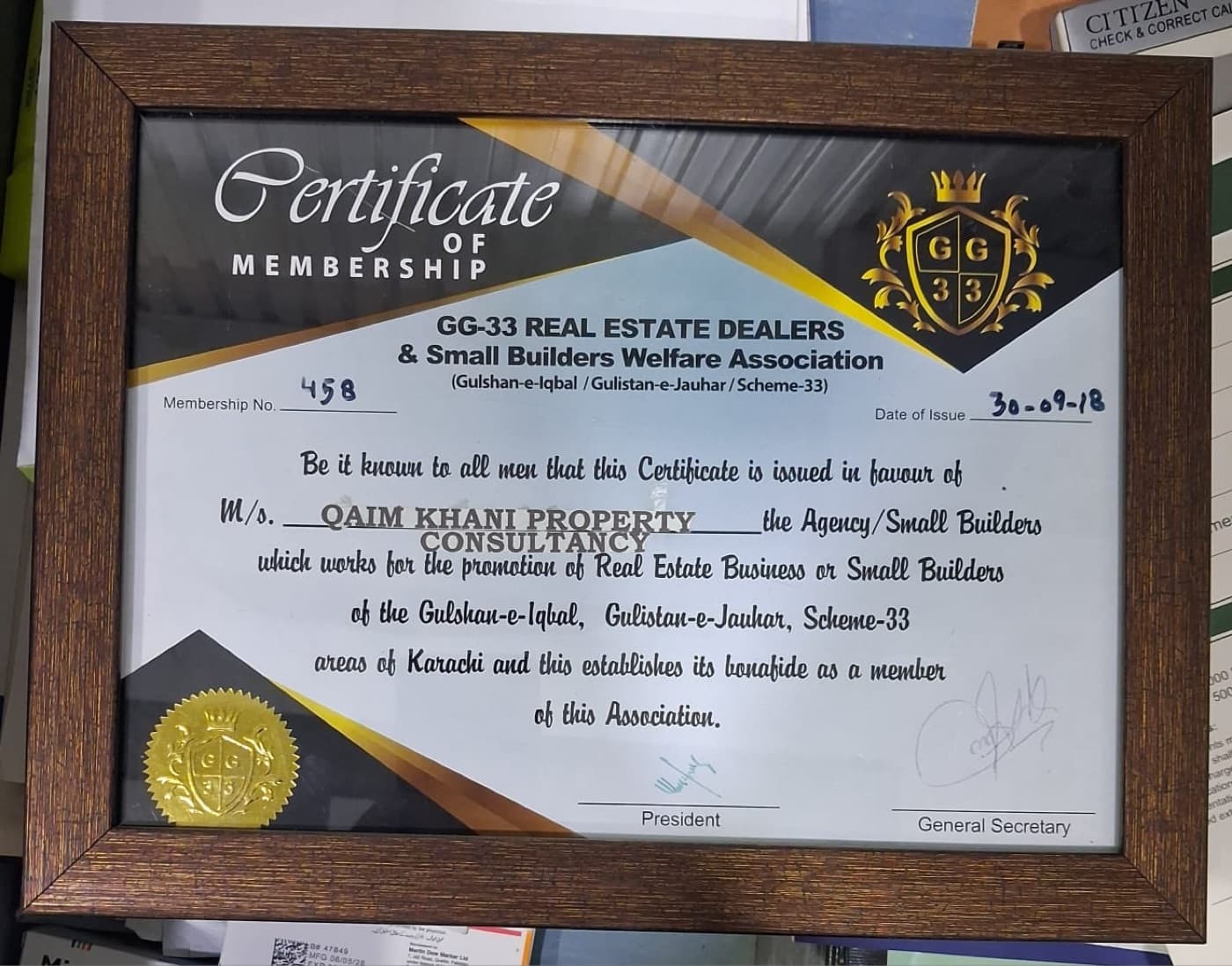 Member No. 458 — GG-33 Real Estate Dealers & Small Builders Welfare Association